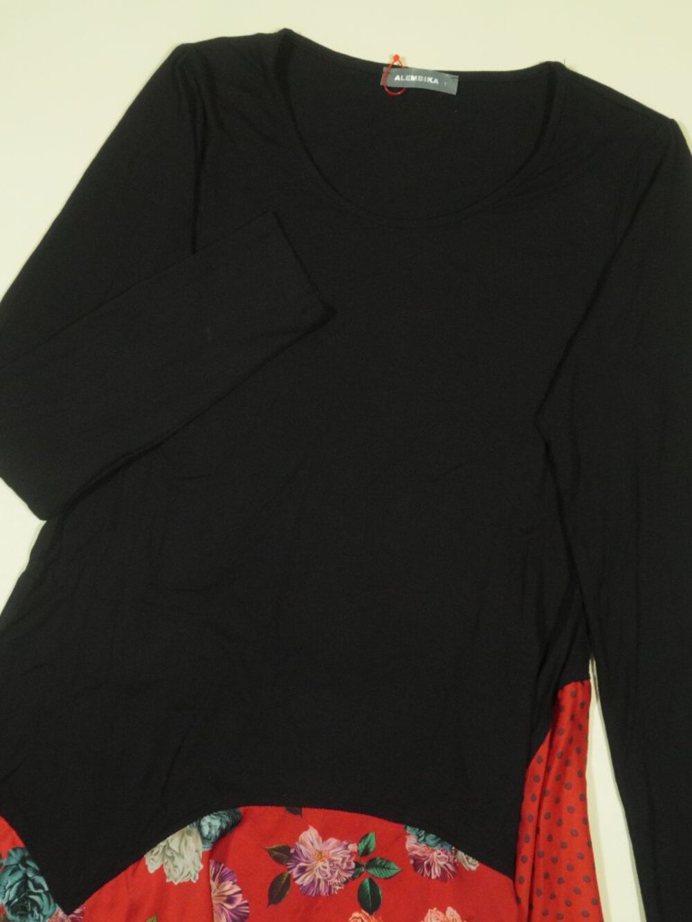 Alembika Swing Dress Womens 1 (6-8) Red Black Polka Dot Floral Long Sleeve